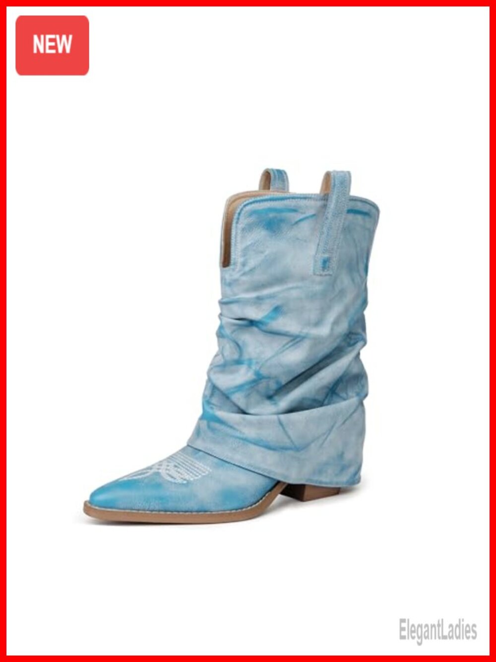 Faux Leather Mid-Calf Cowboy Boots Pointed Toe Pull On Western Womens